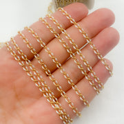 V244WTGP. Sterling Silver Gold Plated White Enamel Cable Link Chain